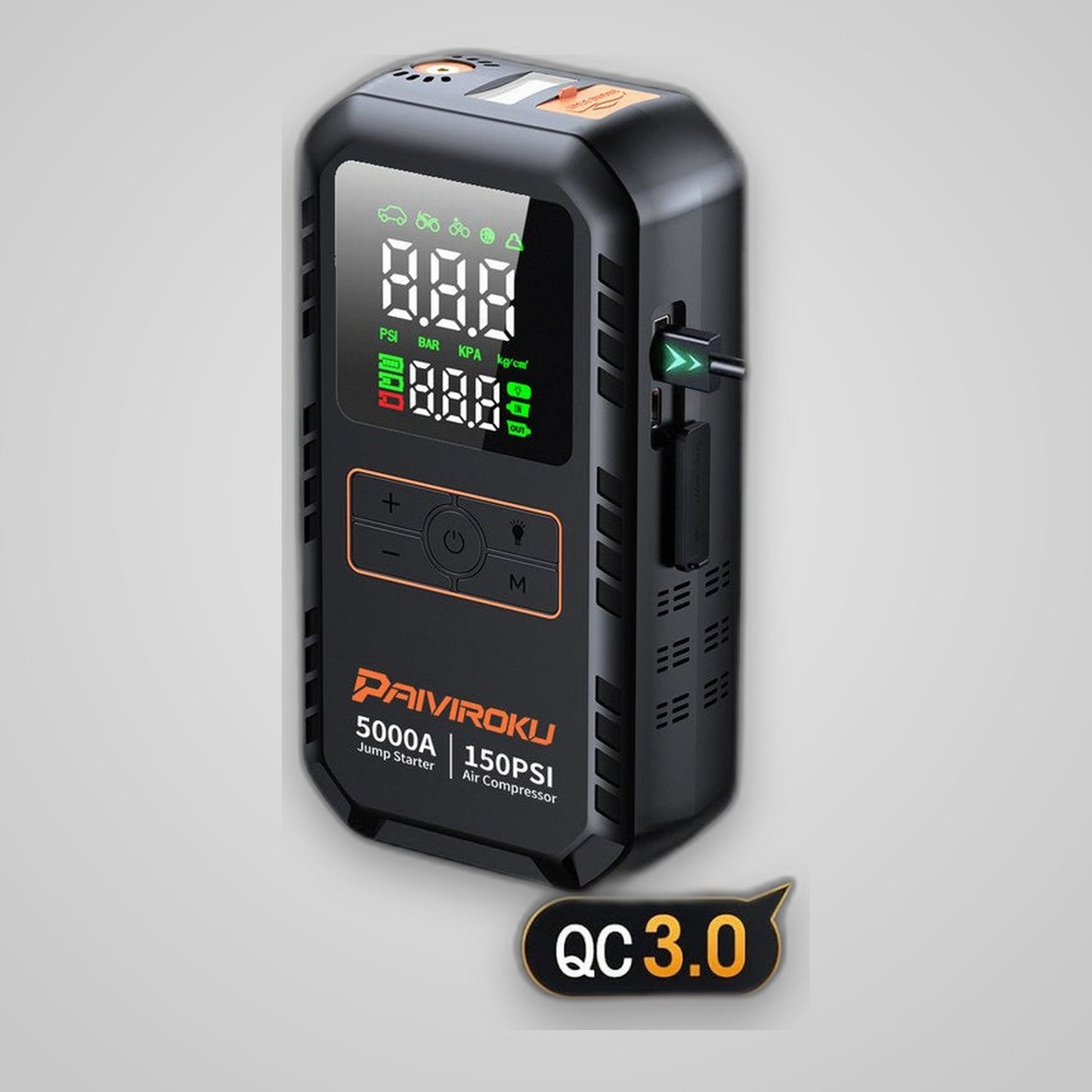 TechTopia 4-in-1 Jump Starter & Air Compressor — 5000A