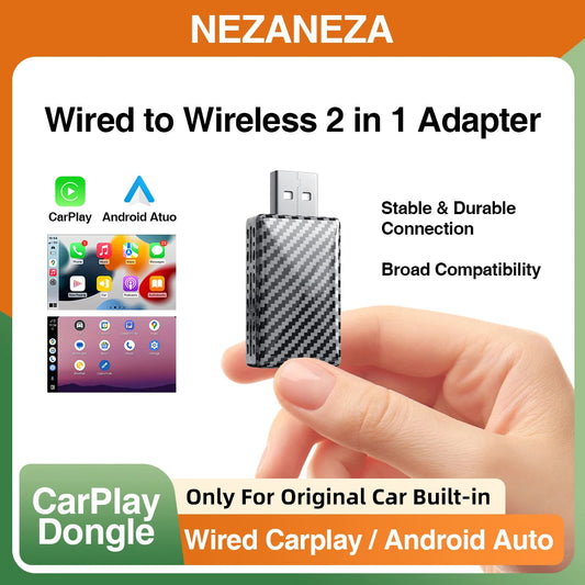 2 in 1 CarPlay Adapter for Original Car Stereo Wired to Wireless CarPlay Android Auto Bluetooth WIFI carbon Dongle Plug and Play