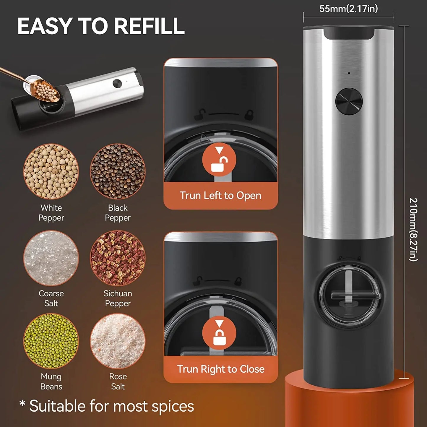TECHTOPIA Electornic Salt & Pepper Grinder Set
