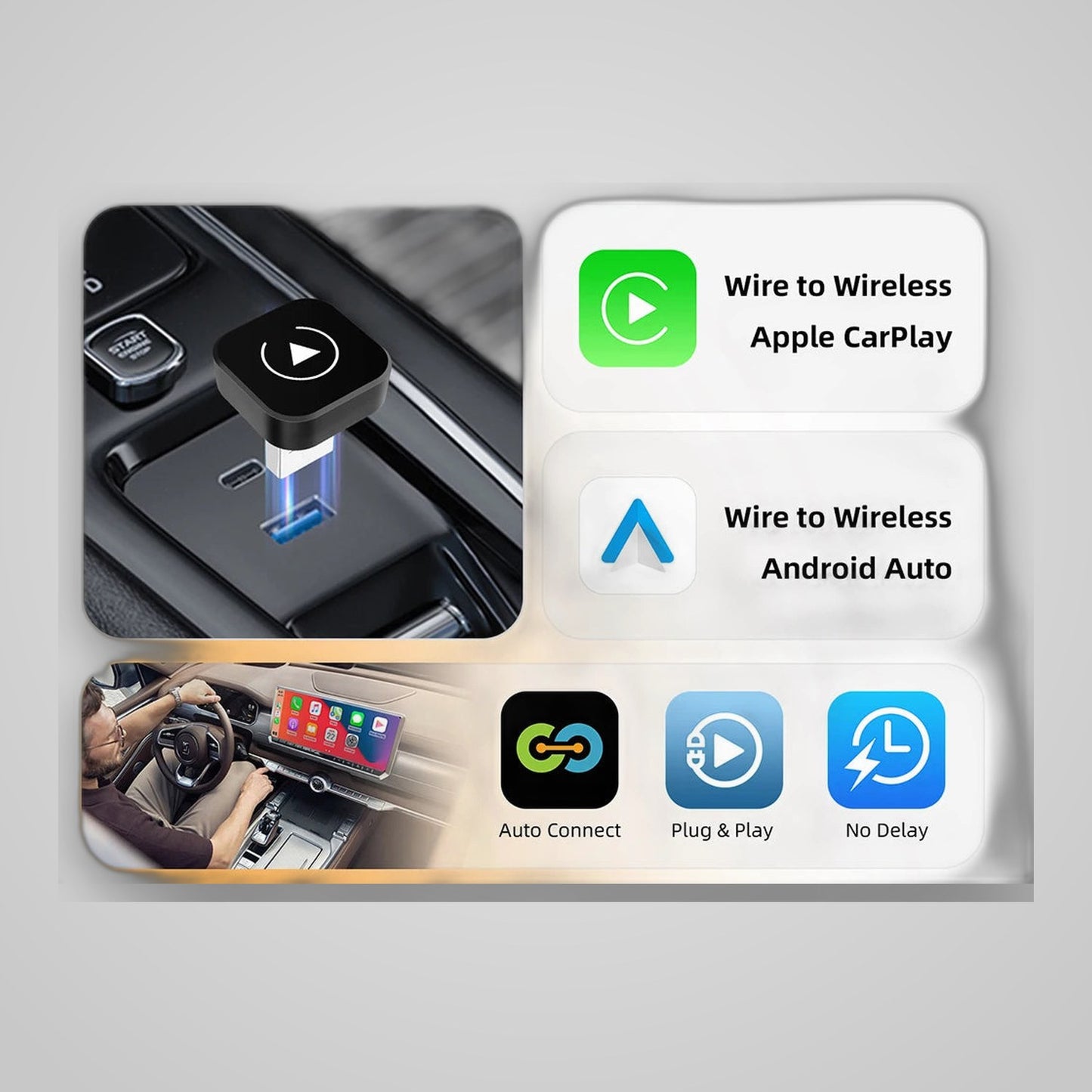 TechTopia Aero — Wireless CarPlay & Android Auto Adapter